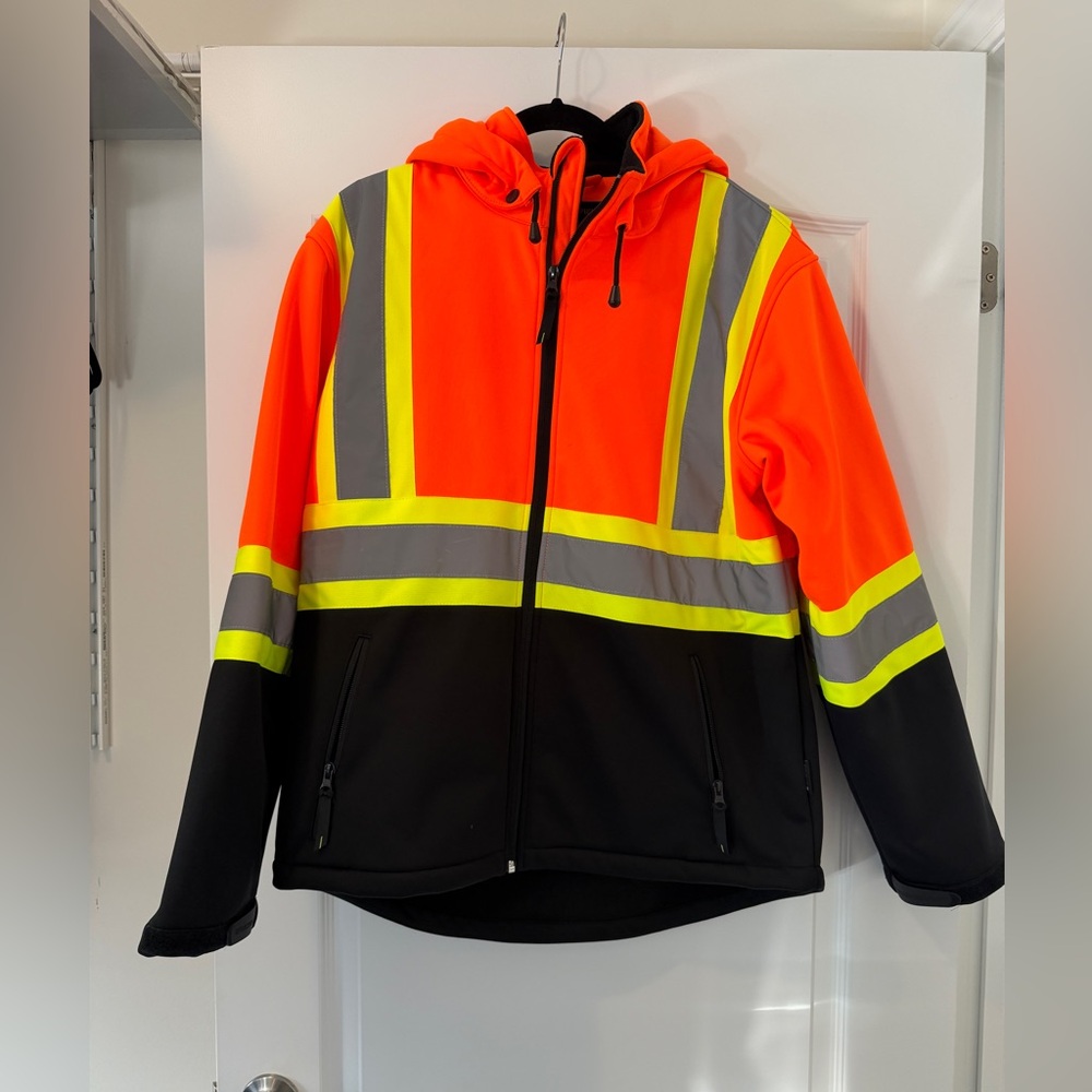 High-Visibility Orange & Black Safety Softshell Jacket with Reflective Tape